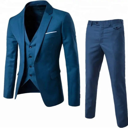 Teal blue 3-piece cotton suit with pocket square decoration by EDKAY COLLECTION UK