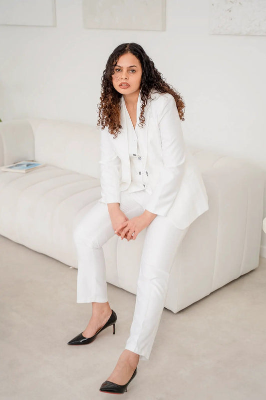 The snow white spark 3-piece pantsuit (UK size 12) by EDKAY COLLECTION UK