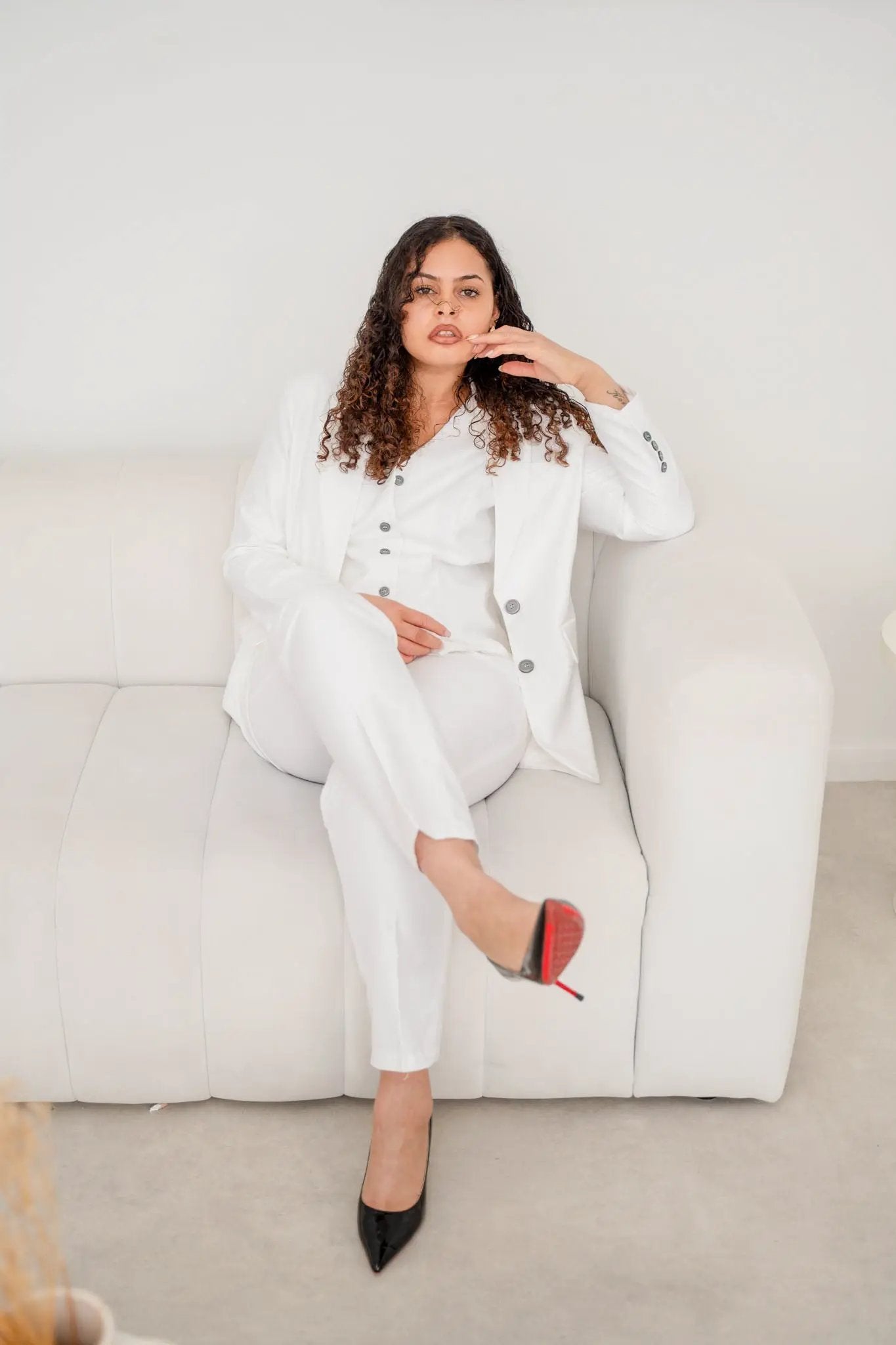The snow white spark 3-piece pantsuit (UK size 12) by EDKAY COLLECTION UK
