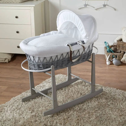 White Waffle Grey Wicker Baby Moses Basket With Stand by For Your Little One