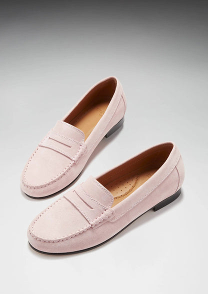 Women's Penny Loafers Leather Sole, ice pink suede by Hugs & Co.