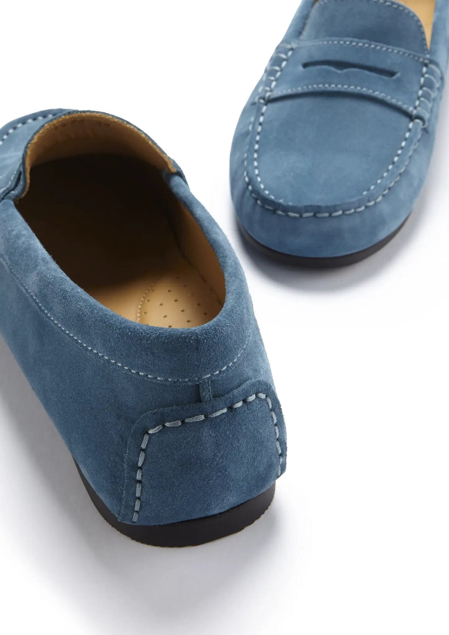 Women's Penny Driving Loafers Full Rubber Sole, teal suede by Hugs & Co.