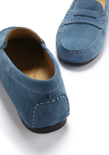Women's Penny Driving Loafers Full Rubber Sole, teal suede by Hugs & Co.