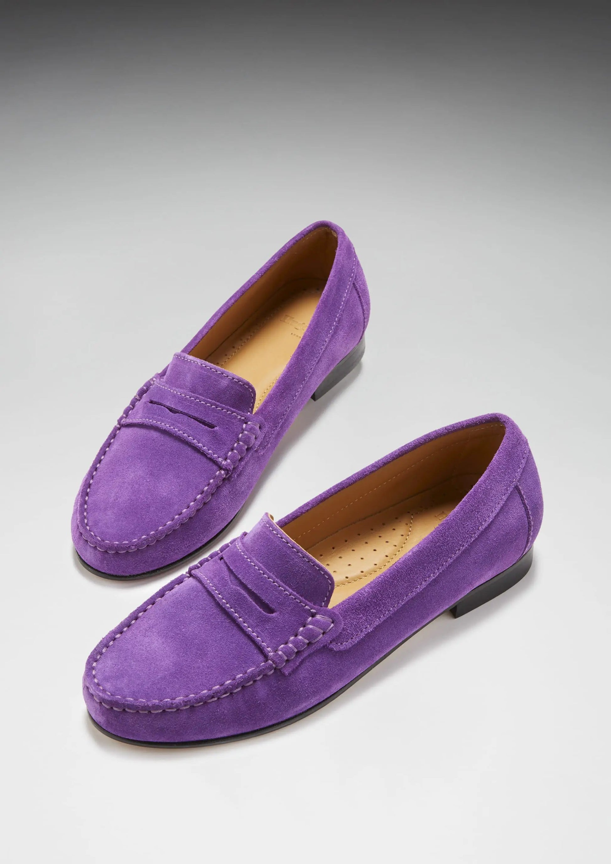 Women's Penny Loafers Leather Sole, purple suede by Hugs & Co.