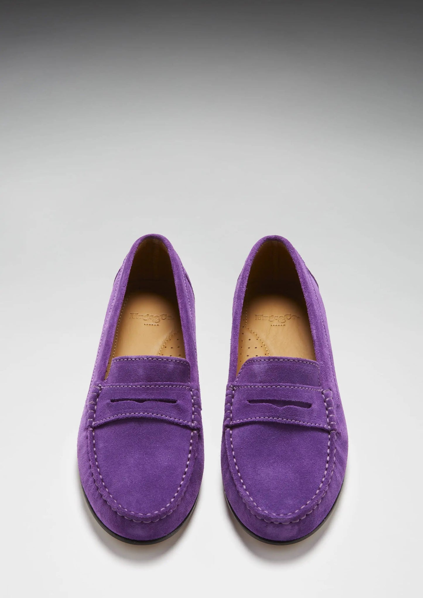 Women's Penny Loafers Leather Sole, purple suede by Hugs & Co.
