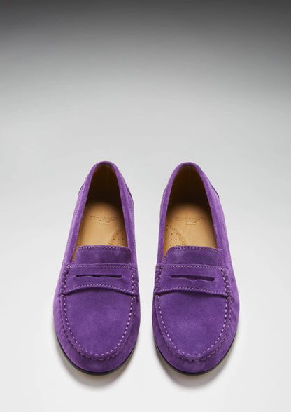Women's Penny Loafers Leather Sole, purple suede by Hugs & Co.