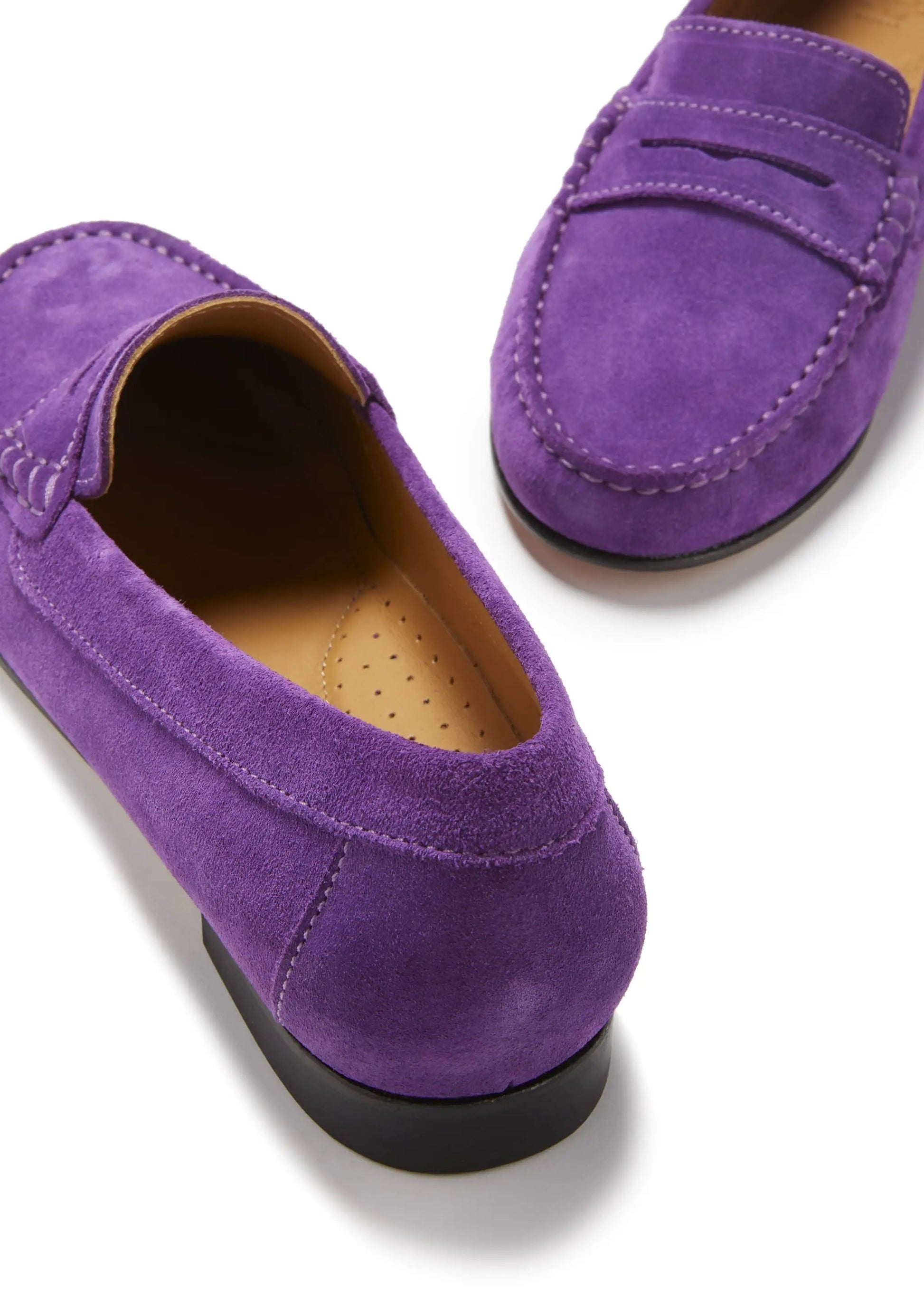 Women's Penny Loafers Leather Sole, purple suede by Hugs & Co.