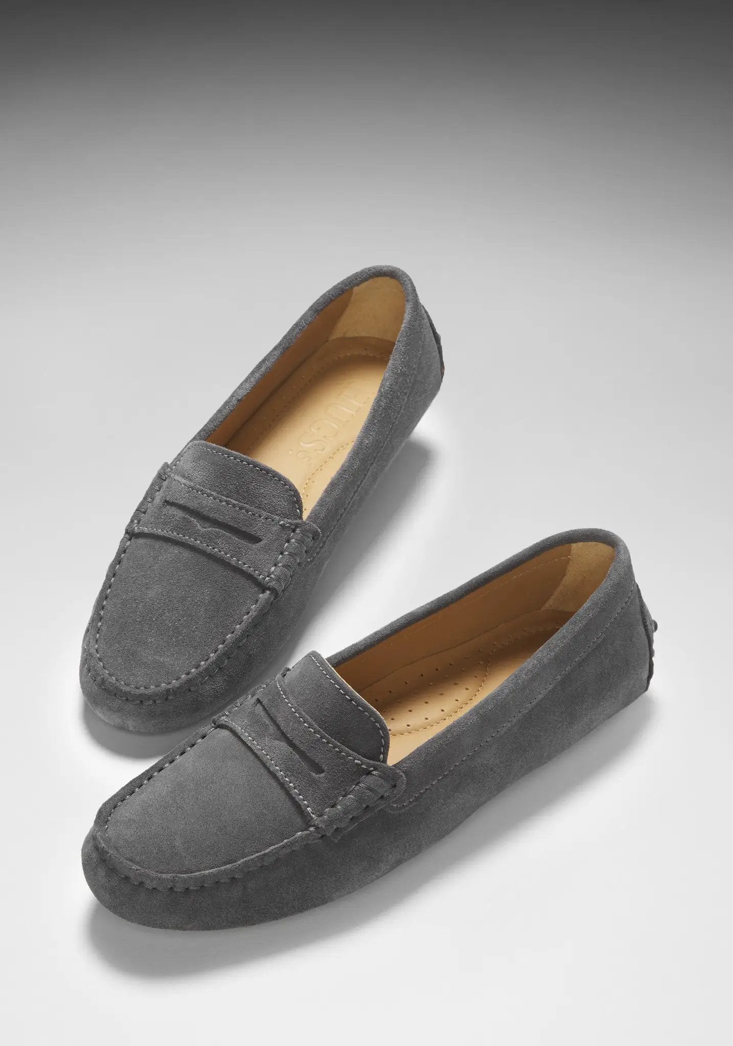 Women's Penny Driving Loafers, slate grey suede by Hugs & Co.