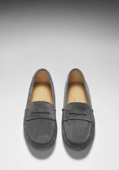 Women's Penny Driving Loafers, slate grey suede by Hugs & Co.