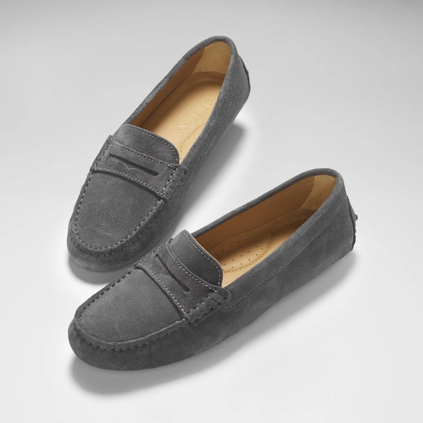 Women's Penny Driving Loafers, slate grey suede by Hugs & Co.