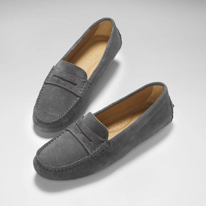Women's Penny Driving Loafers, slate grey suede by Hugs & Co.