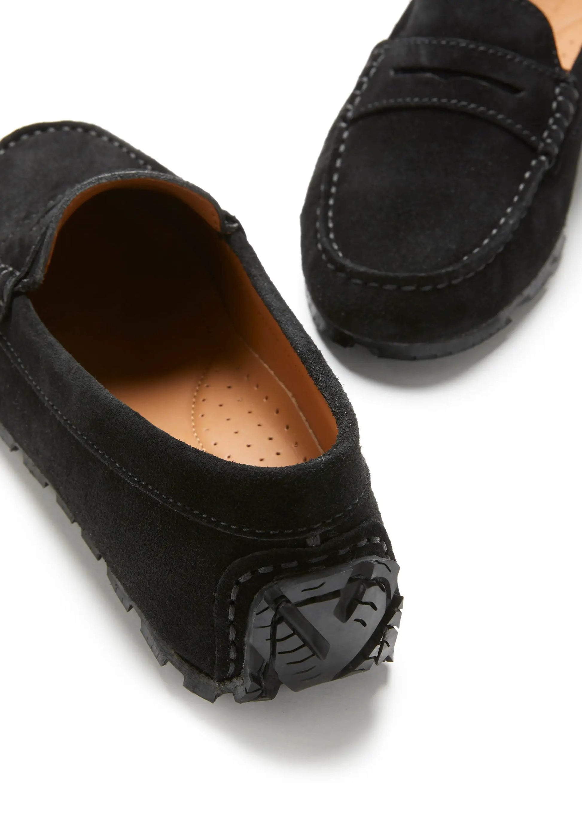Women's Tyre Sole Penny Loafers, black suede by Hugs & Co.