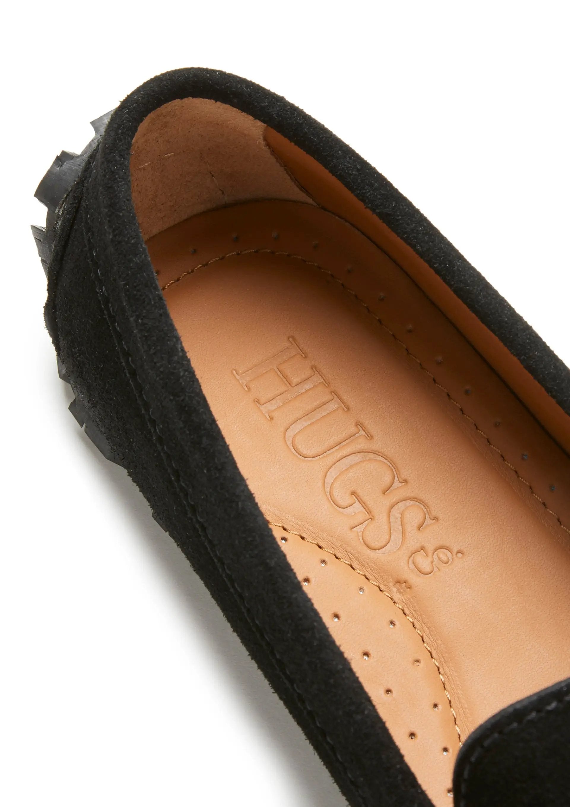 Women's Tyre Sole Penny Loafers, black suede by Hugs & Co.