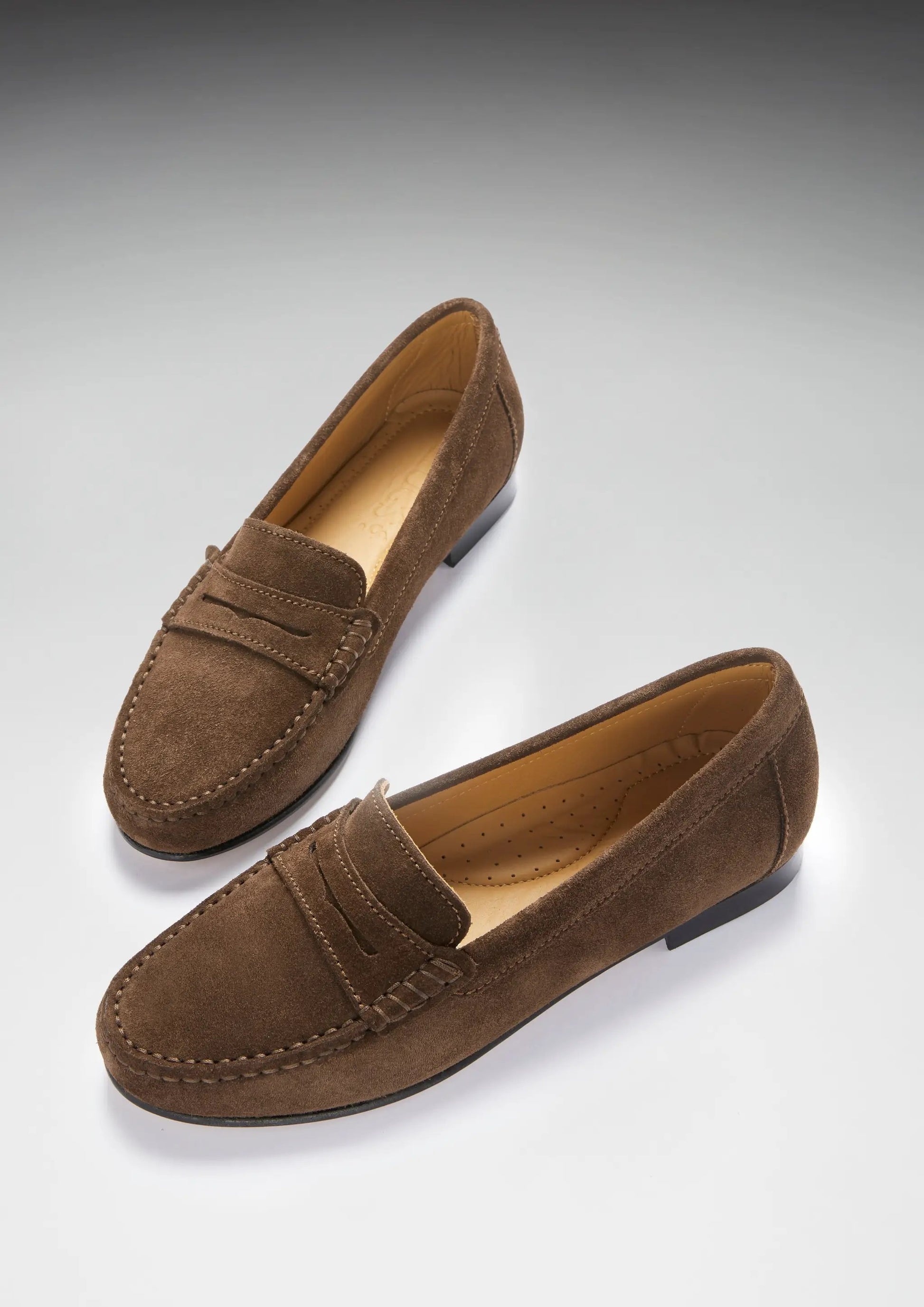 Women's Penny Loafers Leather Sole, brown suede by Hugs & Co.