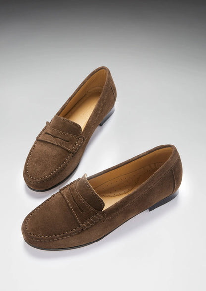 Women's Penny Loafers Leather Sole, brown suede by Hugs & Co.