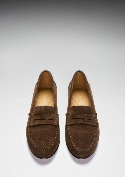 Women's Penny Loafers Leather Sole, brown suede by Hugs & Co.