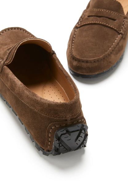 Women's Tyre Sole Penny Loafers, brown suede by Hugs & Co.