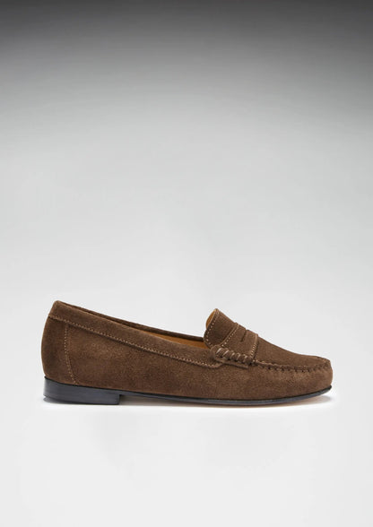 Women's Penny Loafers Leather Sole, brown suede by Hugs & Co.