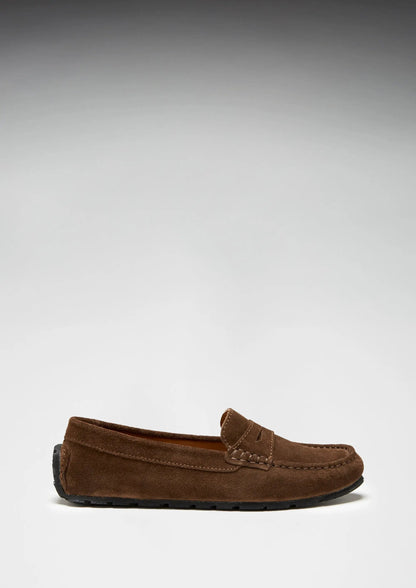 Women's Tyre Sole Penny Loafers, brown suede by Hugs & Co.