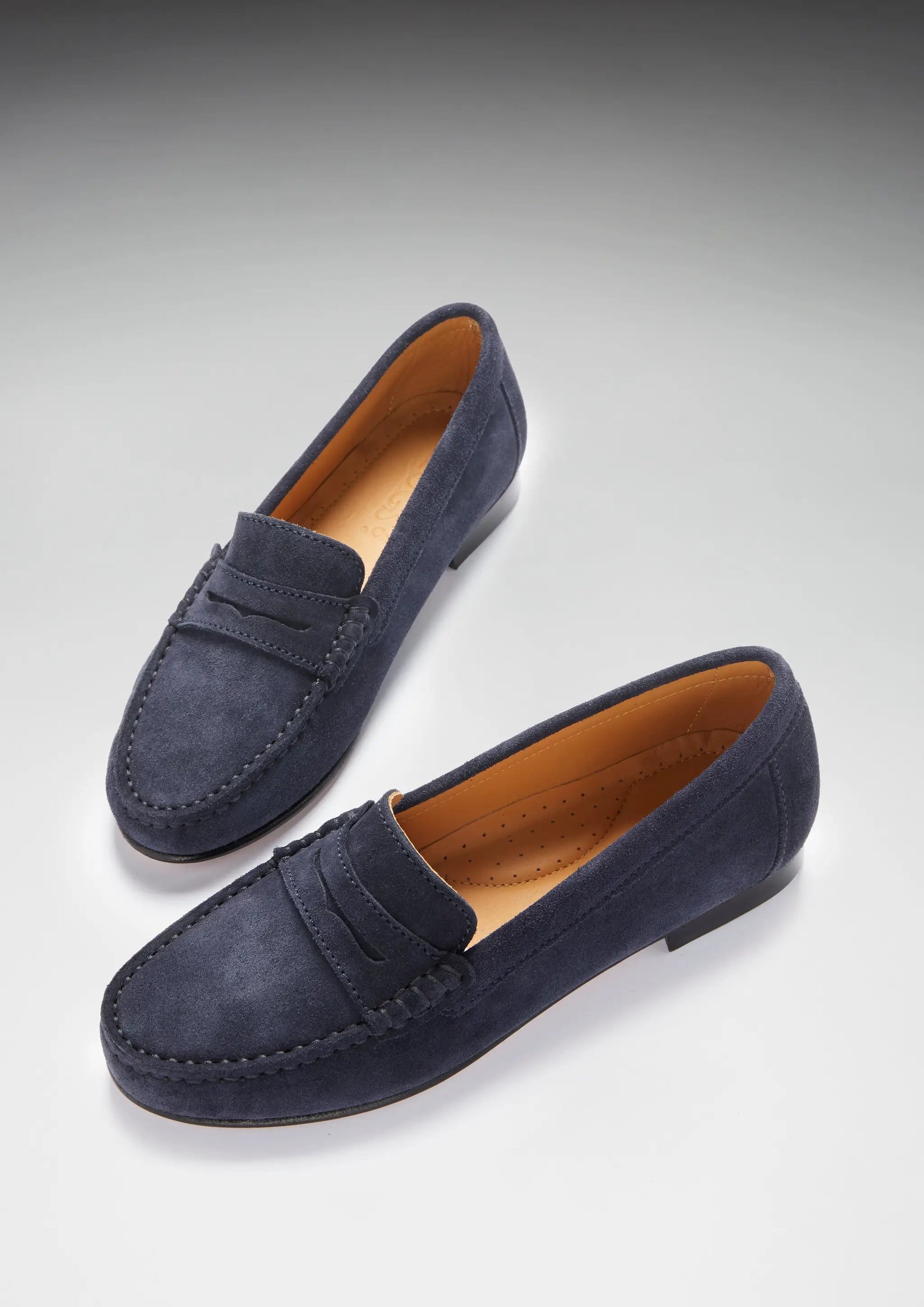 Women's Penny Loafers Leather Sole, navy blue suede by Hugs & Co.