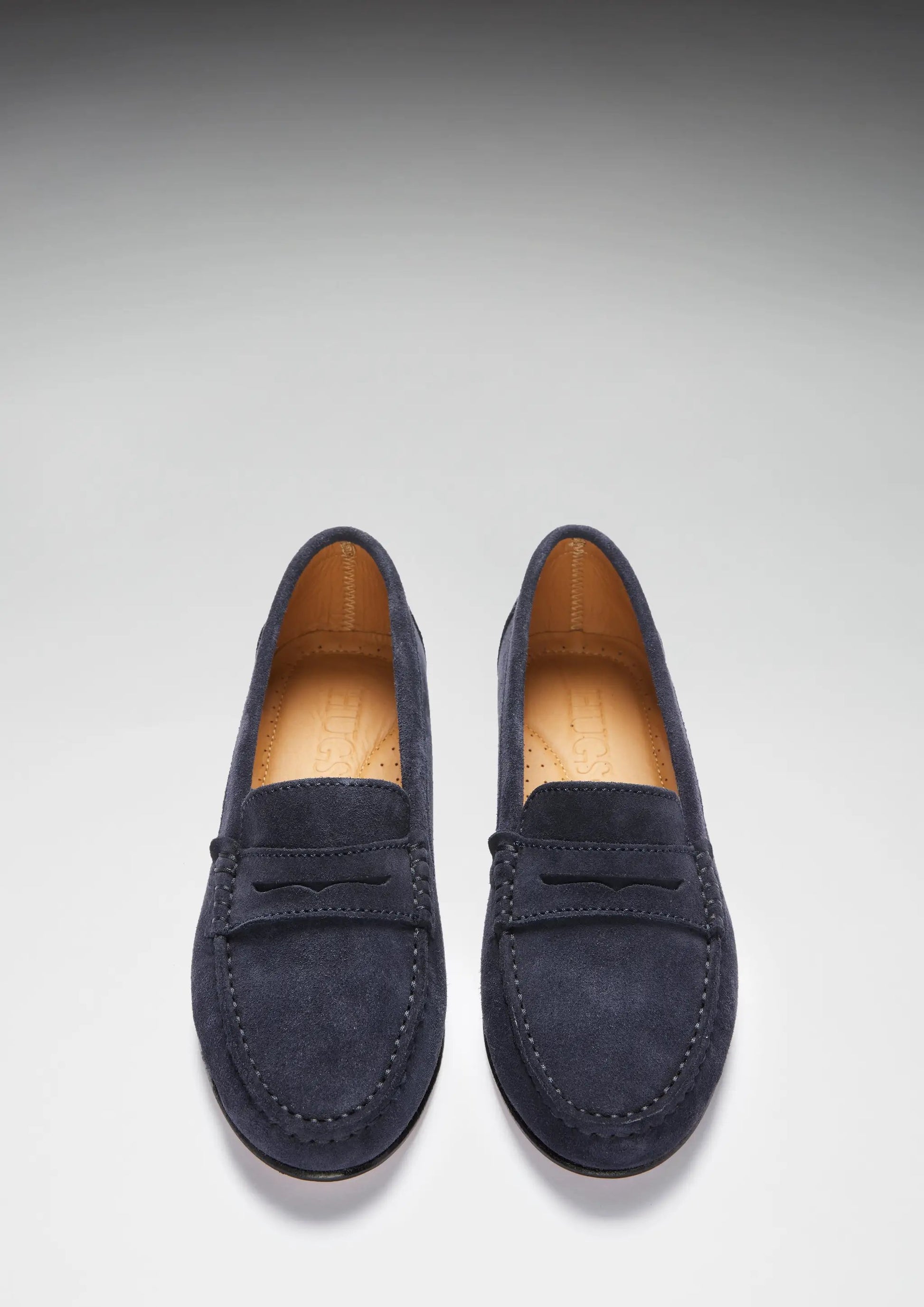 Women's Penny Loafers Leather Sole, navy blue suede by Hugs & Co.