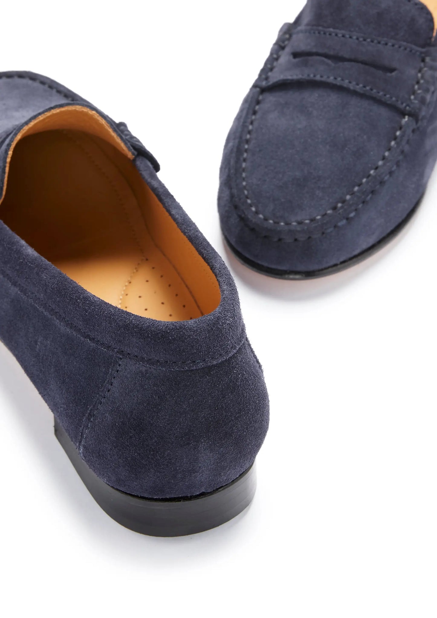 Women's Penny Loafers Leather Sole, navy blue suede by Hugs & Co.