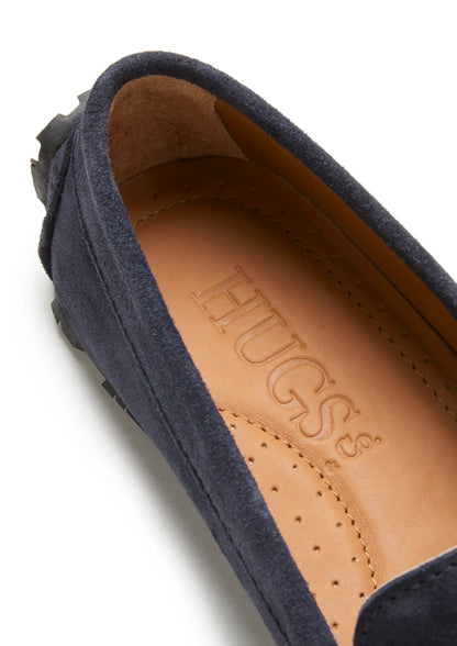 Women's Tyre Sole Penny Loafers, navy blue suede by Hugs & Co.