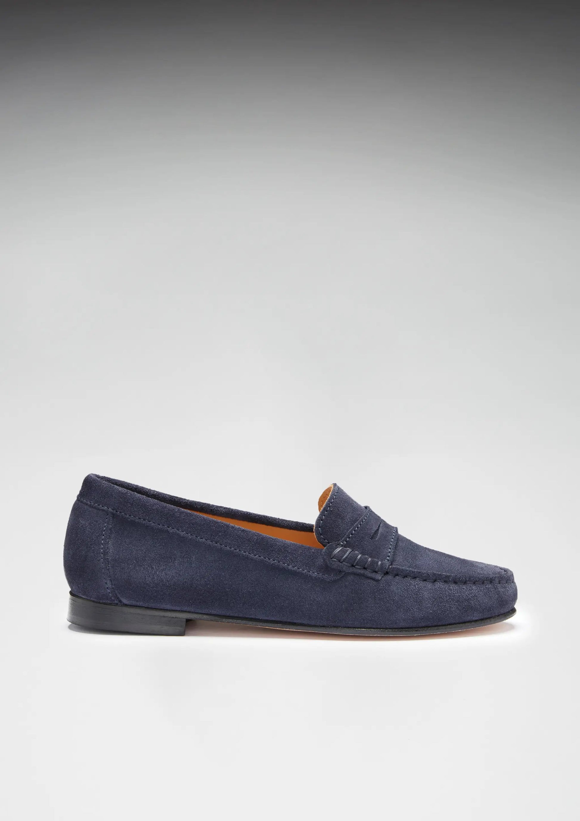 Women's Penny Loafers Leather Sole, navy blue suede by Hugs & Co.