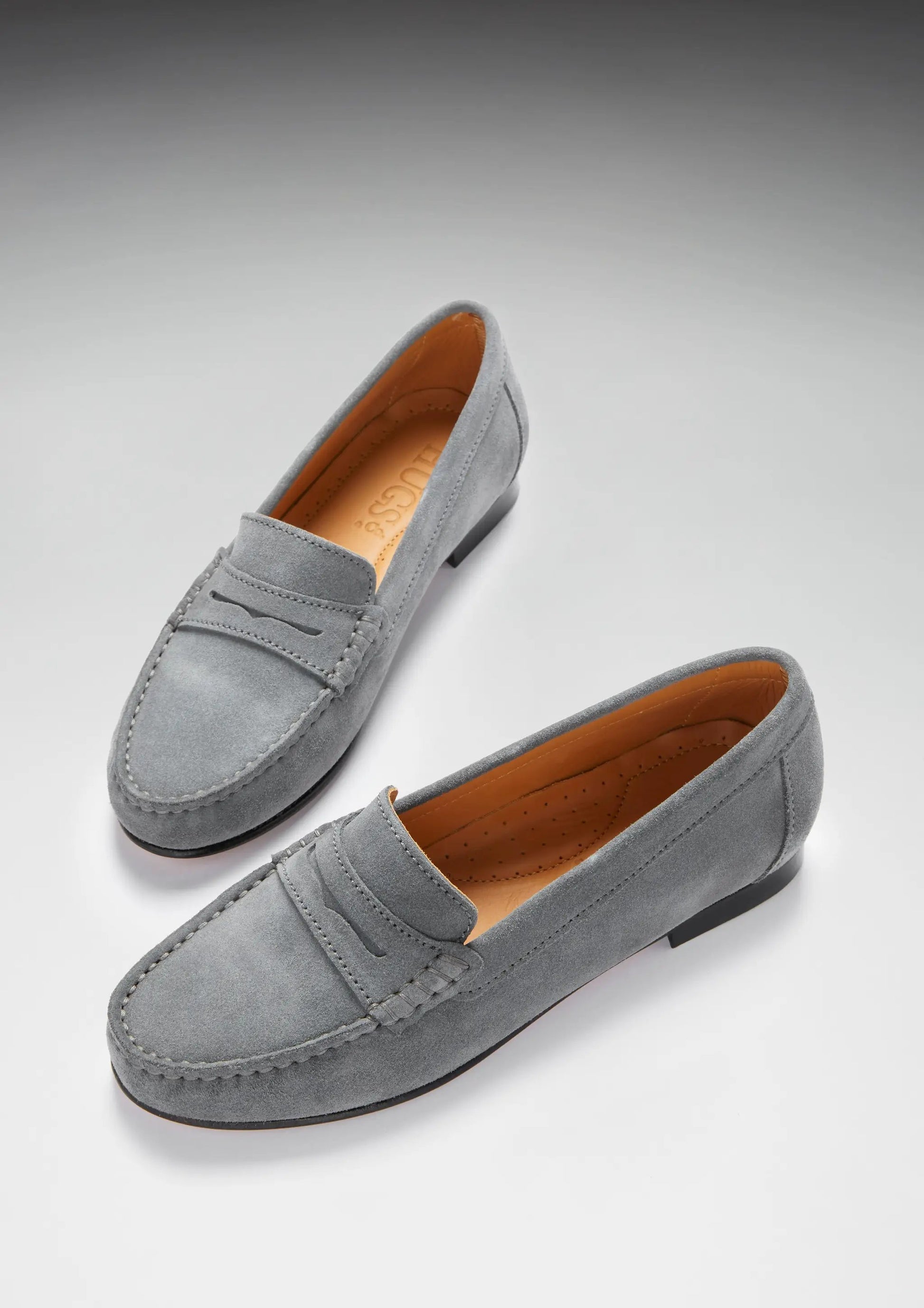 Women's Penny Loafers Leather Sole, slate grey suede by Hugs & Co.
