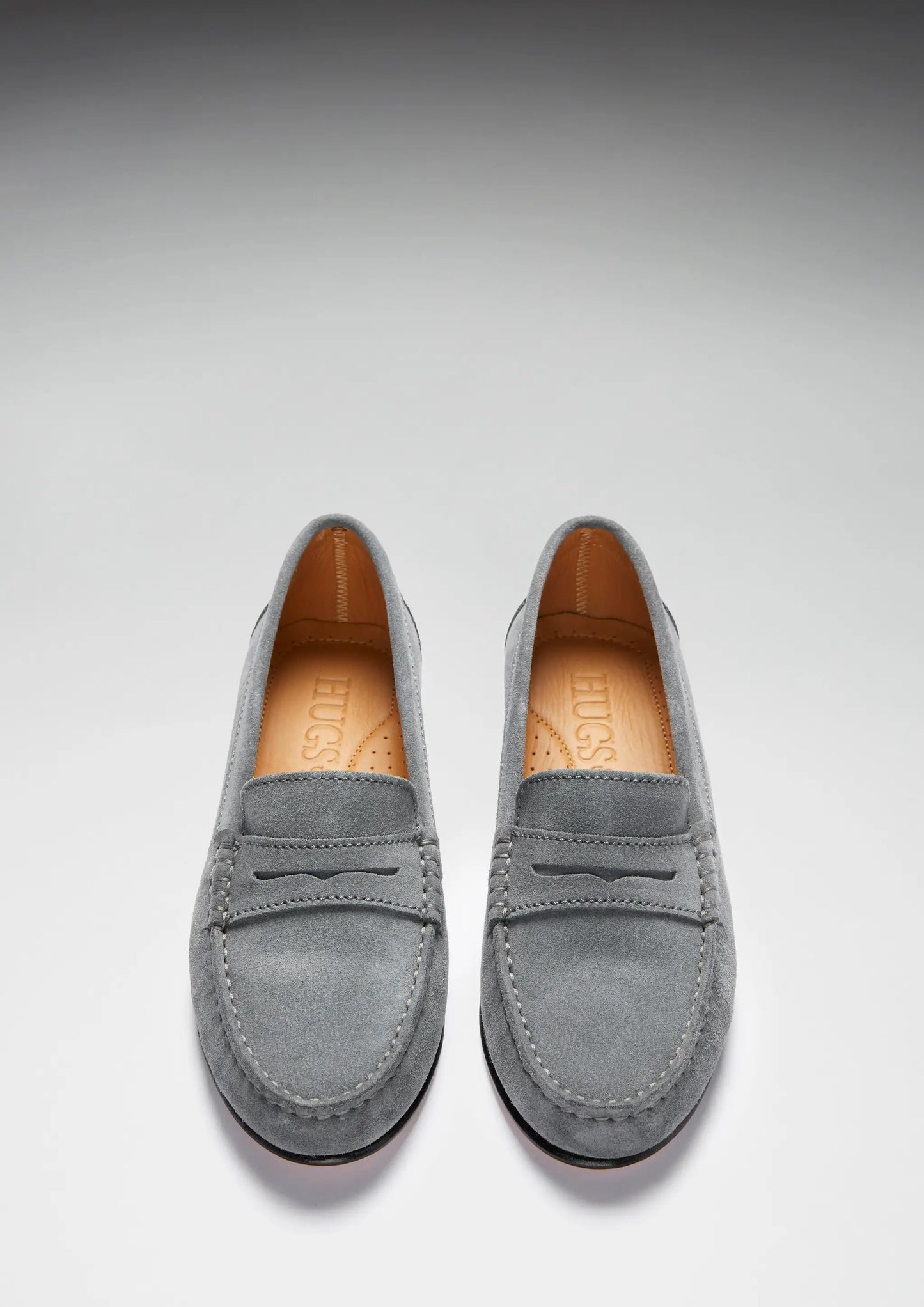 Women's Penny Loafers Leather Sole, slate grey suede by Hugs & Co.