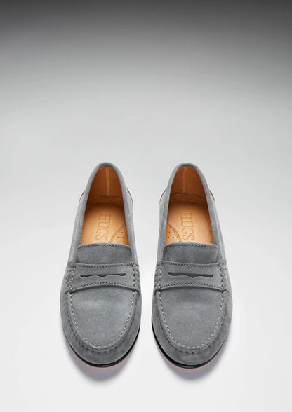 Women's Penny Loafers Leather Sole, slate grey suede by Hugs & Co.