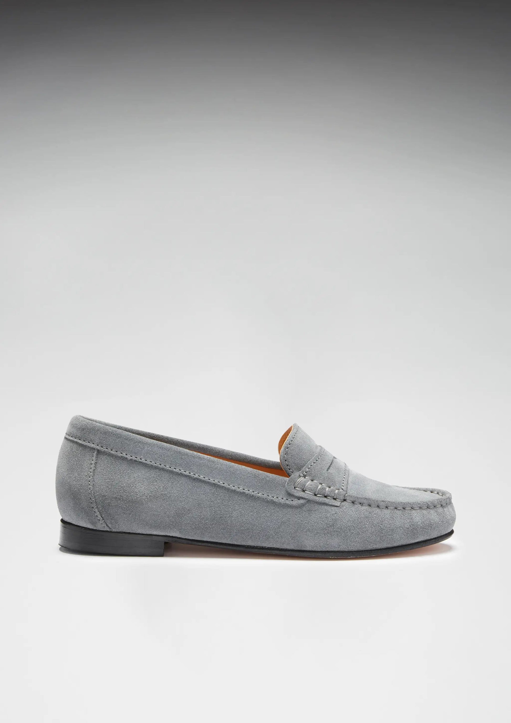 Women's Penny Loafers Leather Sole, slate grey suede by Hugs & Co.