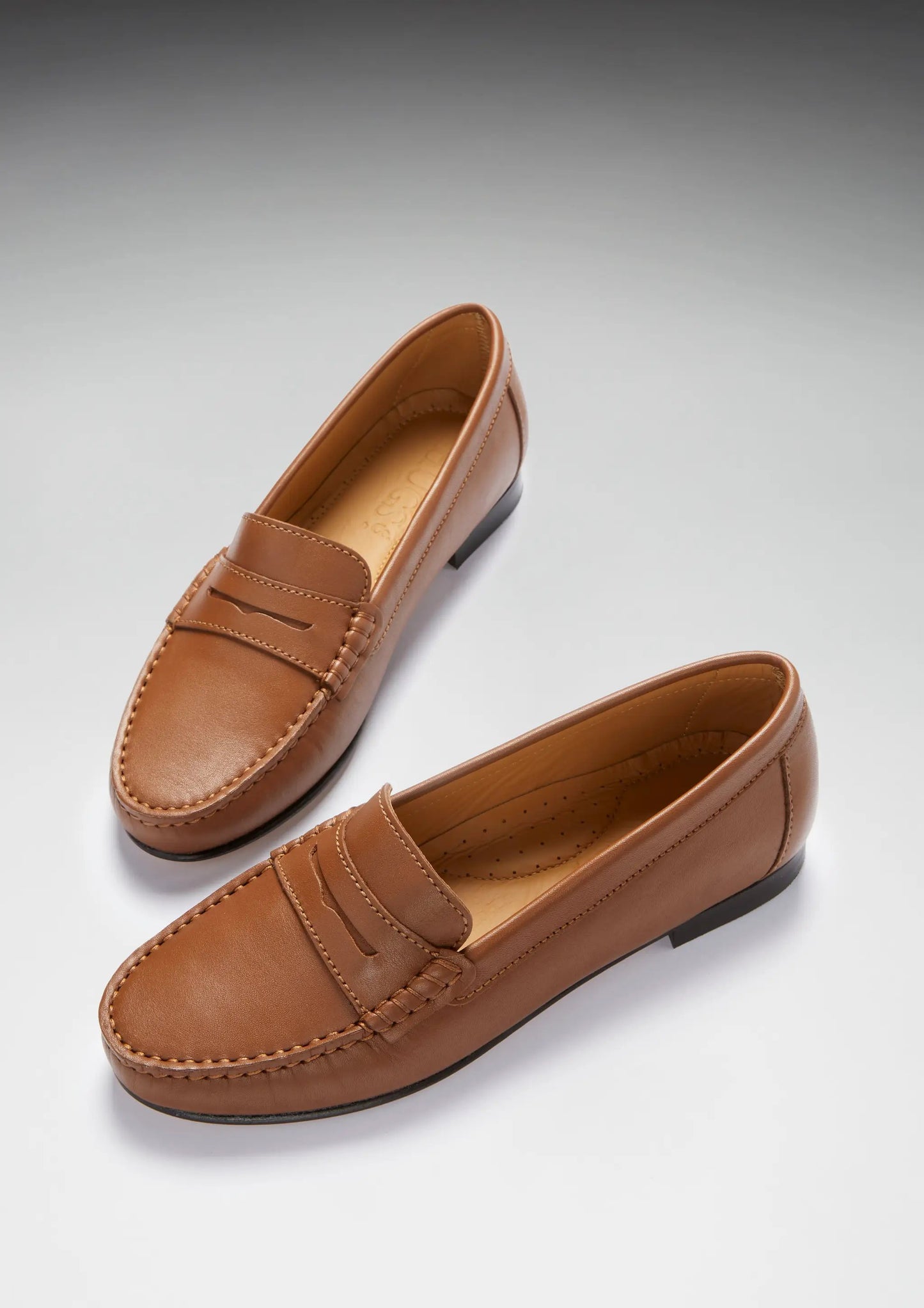 Women's Penny Loafers Leather Sole, tan leather by Hugs & Co.