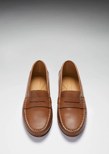 Women's Penny Loafers Leather Sole, tan leather by Hugs & Co.