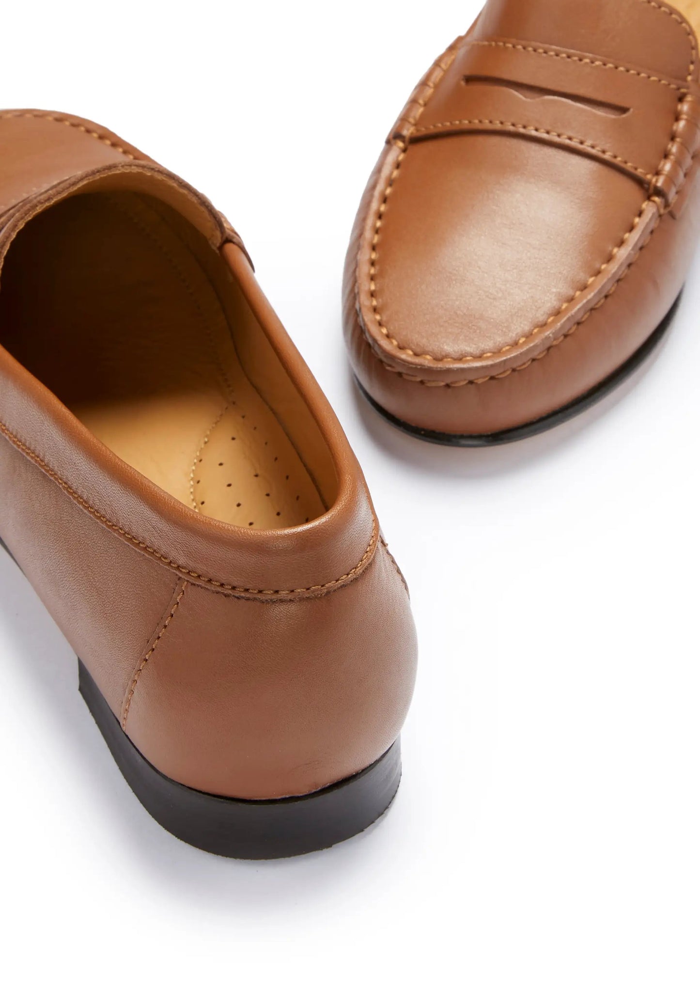 Women's Penny Loafers Leather Sole, tan leather by Hugs & Co.