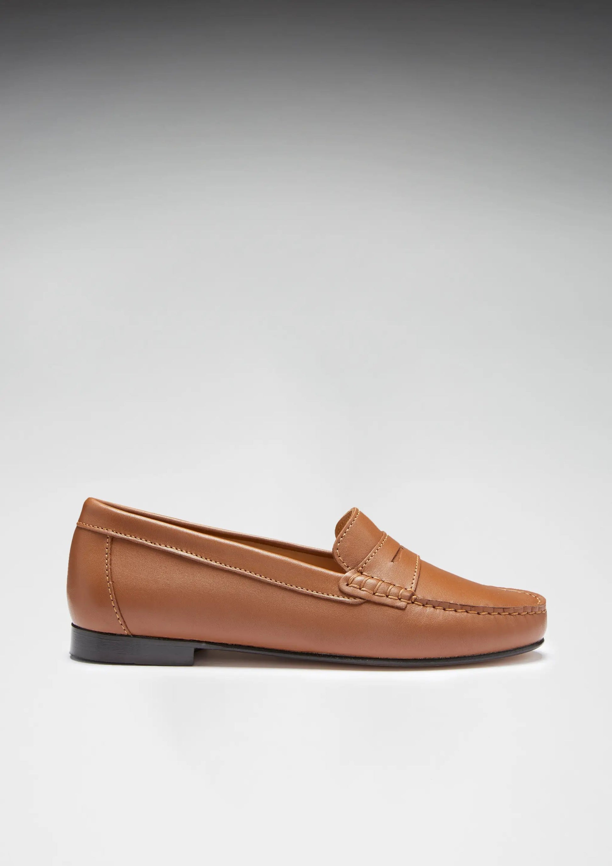 Women's Penny Loafers Leather Sole, tan leather by Hugs & Co.