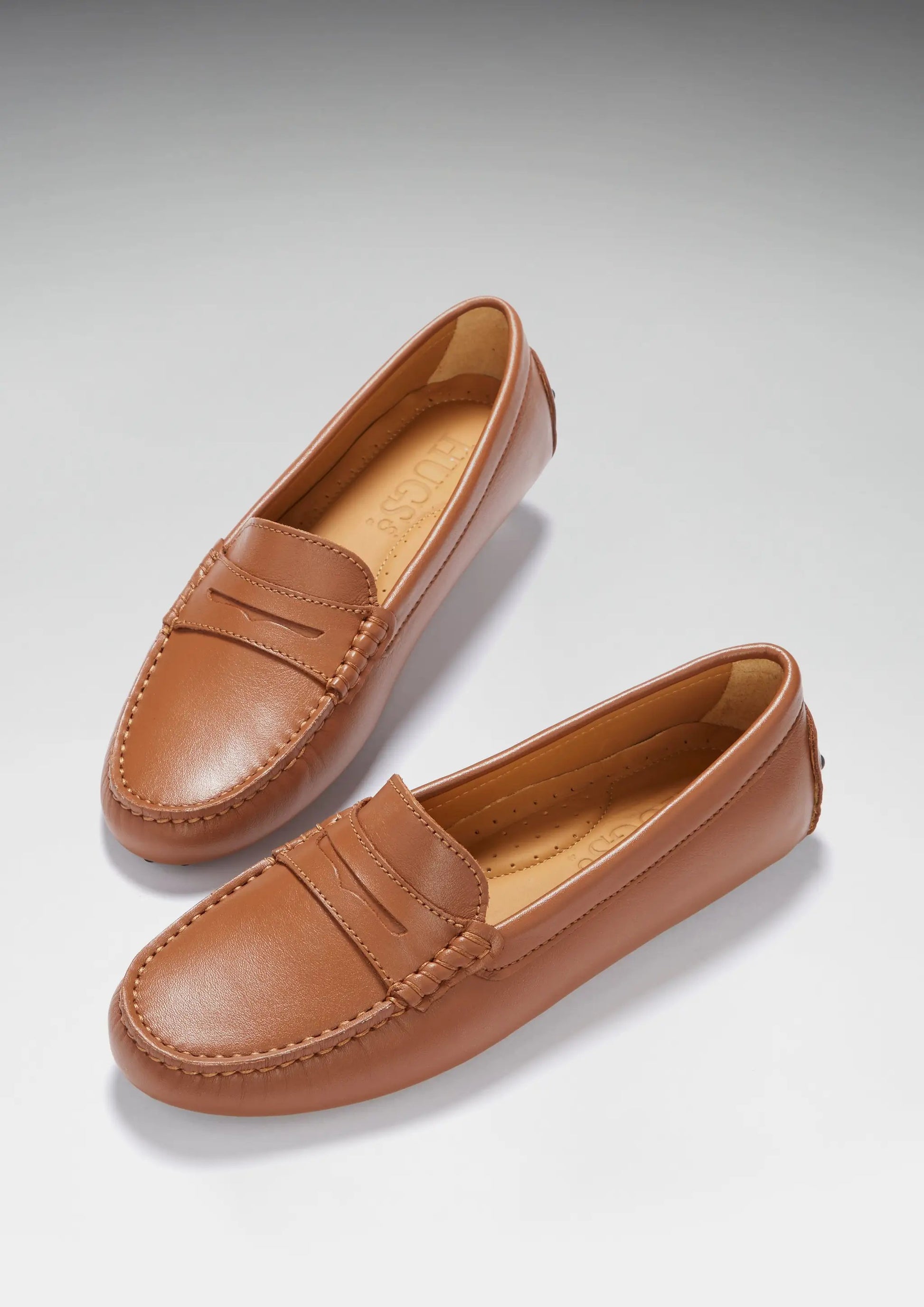 Women's Penny Driving Loafers, tan leather by Hugs & Co.