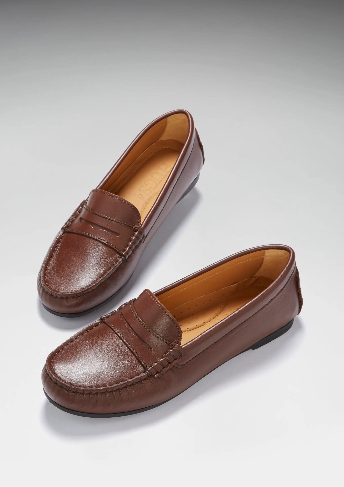 Women's Penny Driving Loafers Full Rubber Sole, brown leather by Hugs & Co.