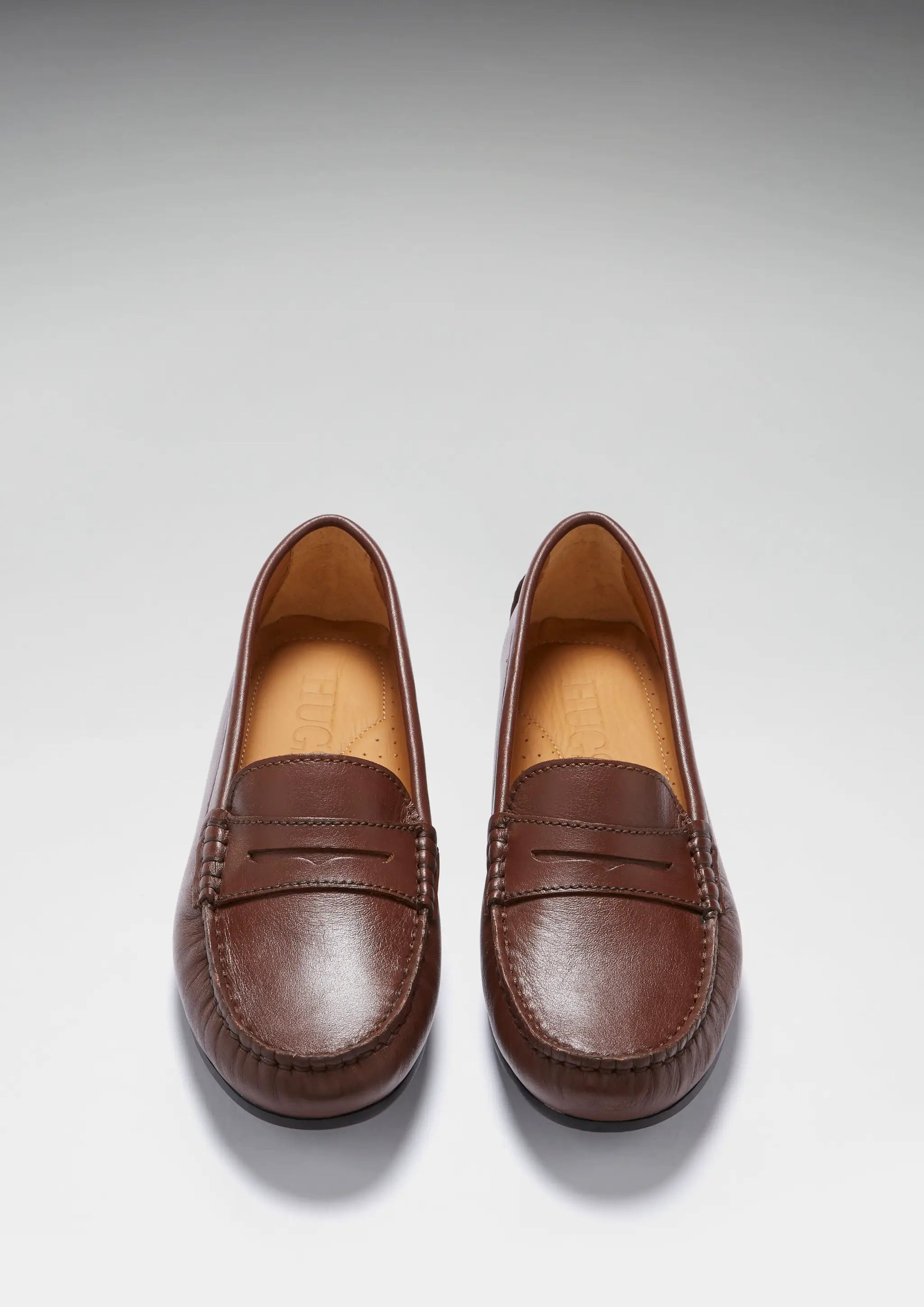 Women's Penny Driving Loafers Full Rubber Sole, brown leather by Hugs & Co.