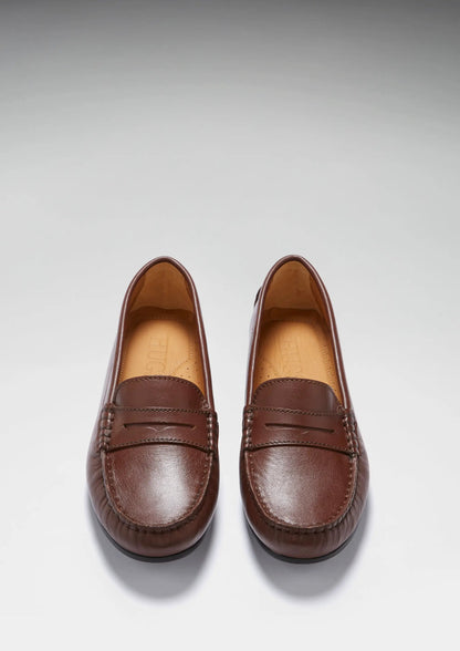 Women's Penny Driving Loafers Full Rubber Sole, brown leather by Hugs & Co.