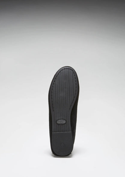 Women's Tasselled Driving Loafers Full Rubber Sole, black suede by Hugs & Co.