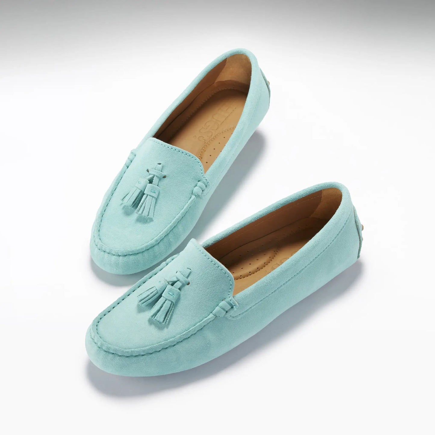 Women's Tasselled Driving Loafers, aqua suede by Hugs & Co.