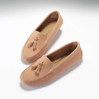 Women's Tasselled Driving Loafers, peach suede by Hugs & Co.
