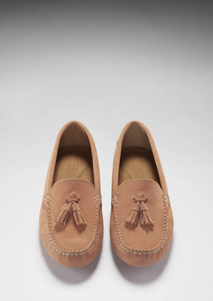 Women's Tasselled Driving Loafers, peach suede by Hugs & Co.