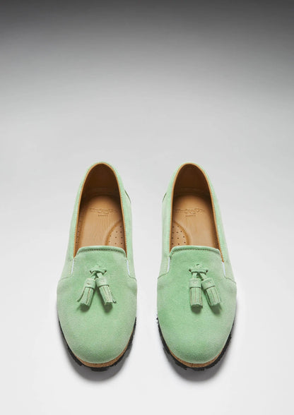Women's Tasselled Espadrilles, lagoon green suede by Hugs & Co.