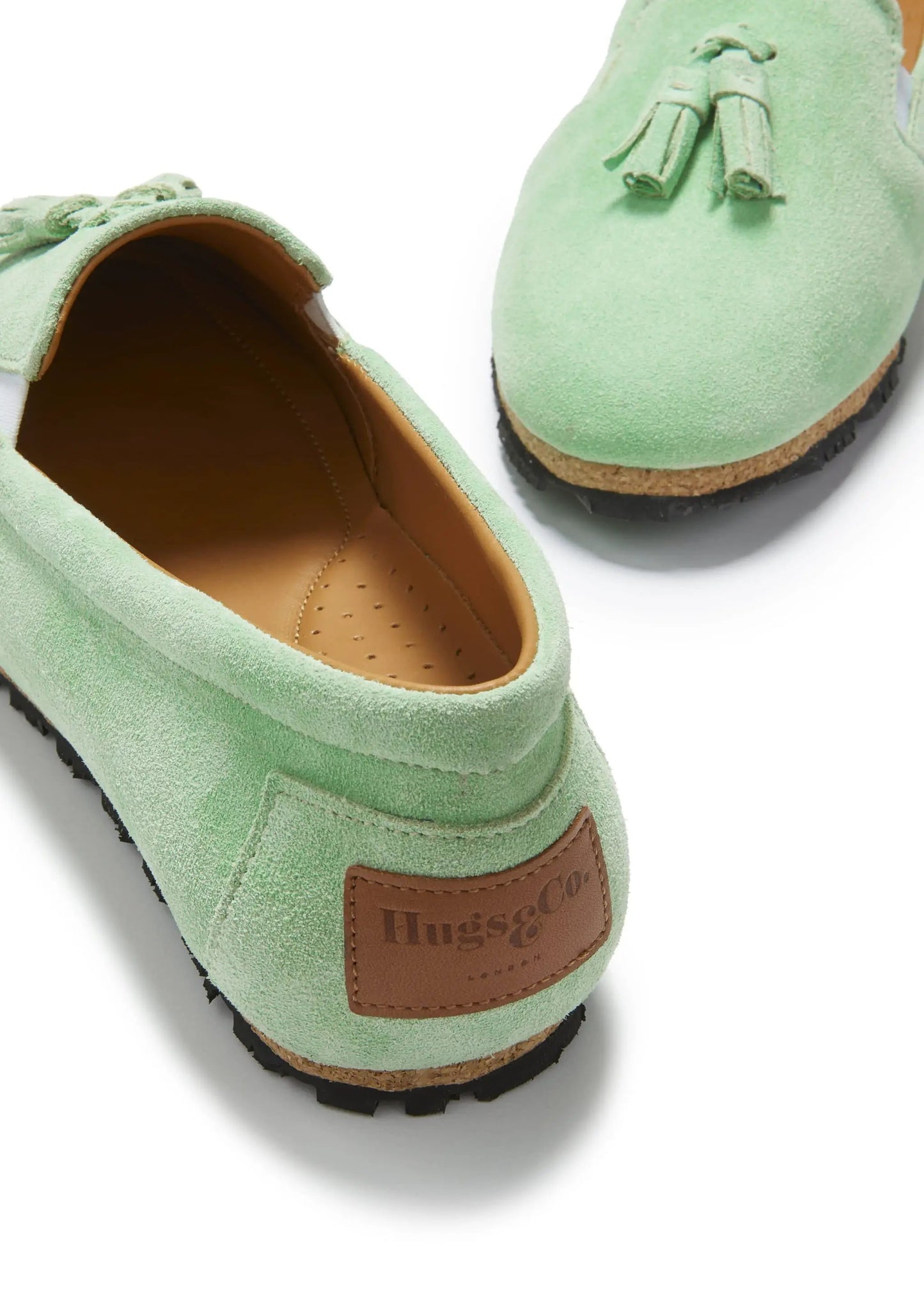 Women's Tasselled Espadrilles, lagoon green suede by Hugs & Co.