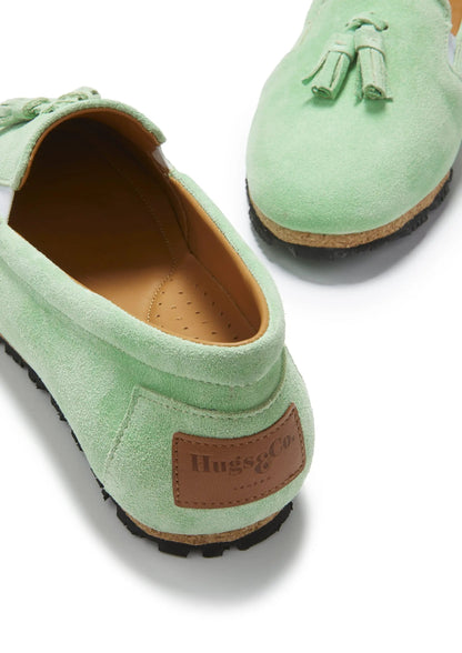 Women's Tasselled Espadrilles, lagoon green suede by Hugs & Co.