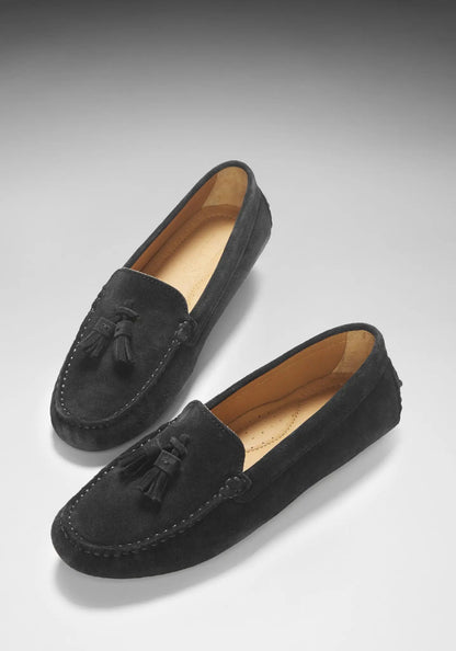 Women's Tasselled Driving Loafers, black suede by Hugs & Co.