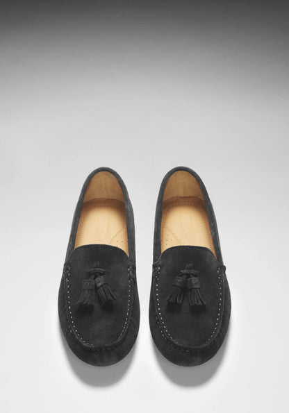 Women's Tasselled Driving Loafers, black suede by Hugs & Co.