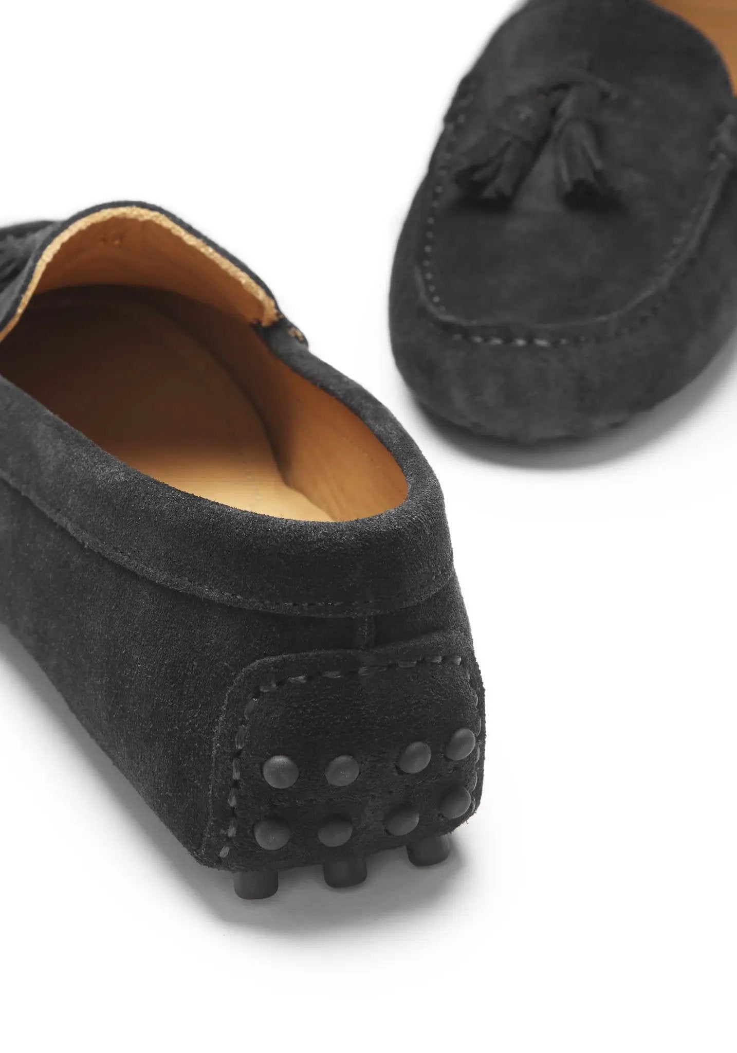 Women's Tasselled Driving Loafers, black suede by Hugs & Co.